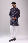 Buy_Spring Break_Navy Cotton And Gold Leaf Print Kurta Set _at_Aza_Fashions