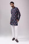 Shop_Spring Break_Navy Cotton And Gold Leaf Print Kurta Set _Online_at_Aza_Fashions