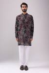 Spring Break_Black Cotton, Linen Tropical Print Kurta Set _Online_at_Aza_Fashions