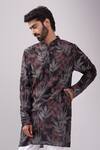 Spring Break_Black Cotton, Linen Tropical Print Kurta Set _at_Aza_Fashions