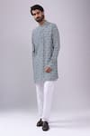 Spring Break_Blue Cotton, Crepe Printed Kurta _at_Aza_Fashions