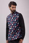 Buy_Spring Break_Black Satin, Navy And Gold Leaf Print Kurta Set 