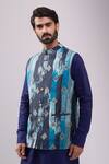 Shop_Spring Break_Navy Satin, Digital Print Kurta Set _Online_at_Aza_Fashions