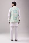 Shop_Spring Break_Blue Satin, Embroidery Botanical Print Jacket Kurta Set _at_Aza_Fashions