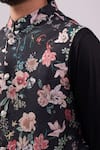 Spring Break_Black Satin, Floral Digital Print Jacket Kurta Set _Online_at_Aza_Fashions