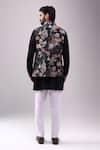 Shop_Spring Break_Black Satin, Floral Digital Print Jacket Kurta Set _at_Aza_Fashions