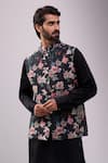 Buy_Spring Break_Black Satin, Floral Digital Print Jacket Kurta Set 