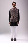 Spring Break_White Satin, Embroidery Black And Gold Paisley Print Jacket Set _Online_at_Aza_Fashions