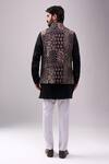 Shop_Spring Break_White Satin, Embroidery Black And Gold Paisley Print Jacket Set _at_Aza_Fashions