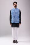 Buy_Spring Break_Blue , Satin Denim Tropical Jacket Kurta Set _Online_at_Aza_Fashions