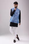 Buy_Spring Break_Blue , Satin Denim Tropical Jacket Kurta Set _at_Aza_Fashions