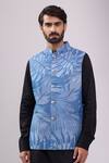 Shop_Spring Break_Blue , Satin Denim Tropical Jacket Kurta Set _Online_at_Aza_Fashions