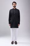 Spring Break_Blue , Satin Denim Tropical Jacket Kurta Set _at_Aza_Fashions