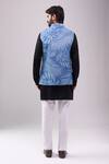 Shop_Spring Break_Blue , Satin Denim Tropical Jacket Kurta Set _at_Aza_Fashions