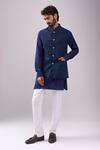 Buy_Spring Break_Blue Cotton Navy Printed Nehru Jacket _at_Aza_Fashions