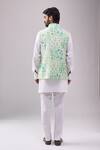 Shop_Spring Break_Green Satin, Botanical Print Jacket Kurta Set _at_Aza_Fashions