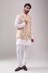 Buy_Spring Break_Beige , Linen, Satin Tropical Print Jacket Kurta Set _at_Aza_Fashions