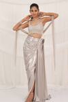 Buy_Aurouss_Silver Tulle, Mesh Pearls, Beads Round Neck Liquid Draped Skirt Set _at_Aza_Fashions