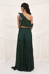 Aurouss_Emerald Green Georgette Embroidery One Shoulder Palazzo And Drape Top Set _Online_at_Aza_Fashions