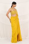 Aurouss_Yellow Georgette, Tulle Sequins, Embroidery V-neck Sunroot Pre-draped Saree Set _Online