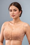 Buy_Samyukta Singhania_Peach Silk Crystals V-neck Beaded Padded Blouse _at_Aza_Fashions
