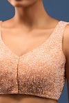 Buy_Samyukta Singhania_Peach Silk Crystals V-neck Beaded Padded Blouse _Online_at_Aza_Fashions