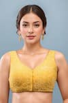 Buy_Samyukta Singhania_Yellow Silk Beads V-neck Crystal Embellished Blouse _at_Aza_Fashions