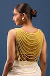 Shop_Samyukta Singhania_Yellow Silk Beads V-neck Crystal Embellished Blouse _at_Aza_Fashions