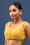 Samyukta Singhania_Yellow Silk Beads V-neck Crystal Embellished Blouse _at_Aza_Fashions