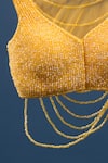 Buy_Samyukta Singhania_Yellow Silk Beads V-neck Crystal Embellished Blouse _Online_at_Aza_Fashions