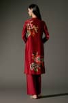 Shop_Balance By Rohit Bal_Wine Chanderi Silk Embroidery Mandarin Gardenia Print Kurta With Palazzo Pant _at_Aza_Fashions