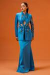 Buy_Taali_Blue Silk Beads, Sequins Open Neck Hand Embellished Designer Set _at_Aza_Fashions