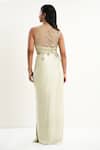 Aurouss_Green Twill, Mesh, Satin Embroidery, Beads Round Neck Draped Dress _Online_at_Aza_Fashions