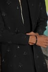 Hilo Design_Black Suede Embroidery Designer Bandhgala And Pant Set _Online_at_Aza_Fashions