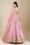 Shop_Shyam Narayan Prasad_Pink Tissue Sequins, Zari, Embroidery V-neck Zardozi Lehenga Set _at_Aza_Fashions