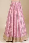 Shyam Narayan Prasad_Pink Tissue Sequins, Zari, Embroidery V-neck Zardozi Lehenga Set _Online_at_Aza_Fashions