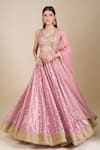Shop_Shyam Narayan Prasad_Pink Tissue Sequins, Zari, Embroidery V-neck Zardozi Lehenga Set _Online_at_Aza_Fashions