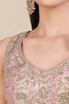 Shyam Narayan Prasad_Pink Tissue Sequins, Zari, Embroidery V-neck Zardozi Lehenga Set _at_Aza_Fashions