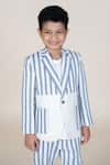Little Boys Closet_Blue Linen Striped Blazer And Pant Set _Online_at_Aza_Fashions