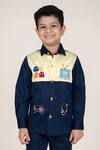 Shop_Little Boys Closet_Blue Cotton Satin Embroidery And Yellow Designer Shirt _at_Aza_Fashions