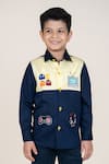 Buy_Little Boys Closet_Blue Cotton Satin Embroidery And Yellow Designer Shirt _Online_at_Aza_Fashions