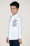 Little Boys Closet_White Cotton Satin Embroidery Shirt With Bear _Online_at_Aza_Fashions