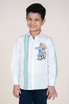 Shop_Little Boys Closet_White Cotton Satin Embroidery Shirt With Bear _at_Aza_Fashions