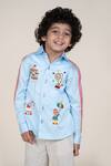 Shop_Little Boys Closet_Blue Cotton Satin Embroidery Designer Shirt _at_Aza_Fashions