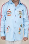 Shop_Little Boys Closet_Blue Cotton Satin Embroidery Designer Shirt _Online_at_Aza_Fashions