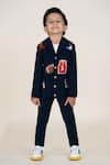 Shop_Little Boys Closet_Blue Cotton Embroidery Designer Blazer And Pant Set _at_Aza_Fashions