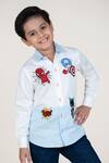 Shop_Little Boys Closet_White Cotton Satin Embroidery Superhero Shirt _at_Aza_Fashions