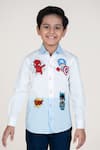 Buy_Little Boys Closet_White Cotton Satin Embroidery Superhero Shirt _Online_at_Aza_Fashions