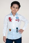 Buy_Little Boys Closet_White Cotton Satin Embroidery Superhero Shirt _at_Aza_Fashions