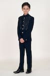 Shop_Little Boys Closet_Blue Satin Embroidery Designer Bandhgala And Pant Set _at_Aza_Fashions